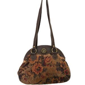 Vintage 90s Capezio Floral Tapestry Shoulder Bag Faux Leather Trim Grannycore